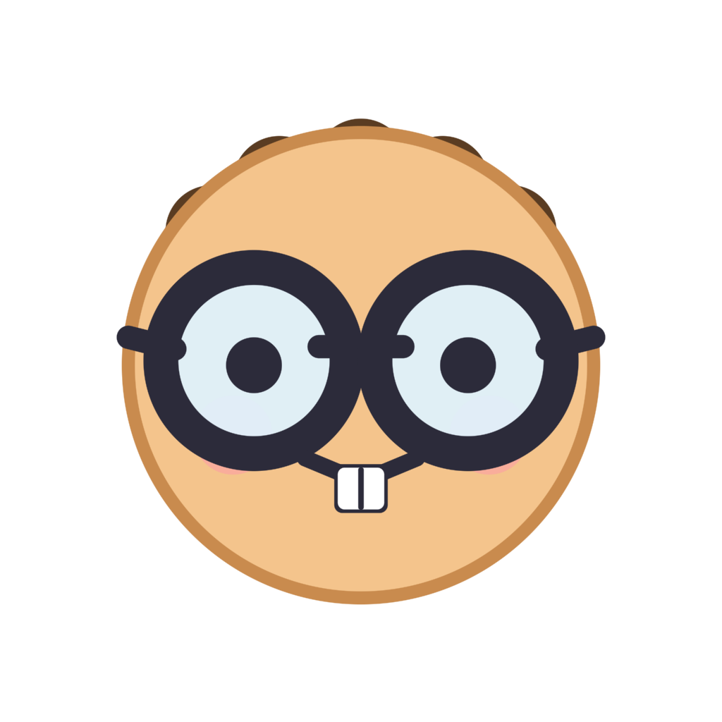 A grinning nerd with big glasses and buck teeth